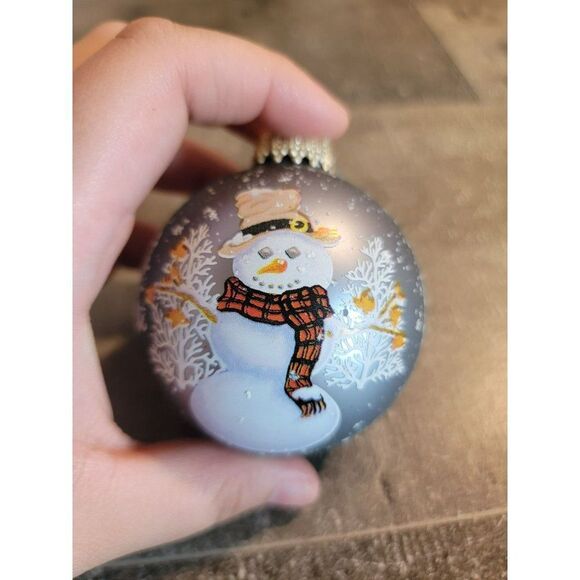 Snowman snowflake jolly blown glass ball ornament Xmas - Picture 3 of 7